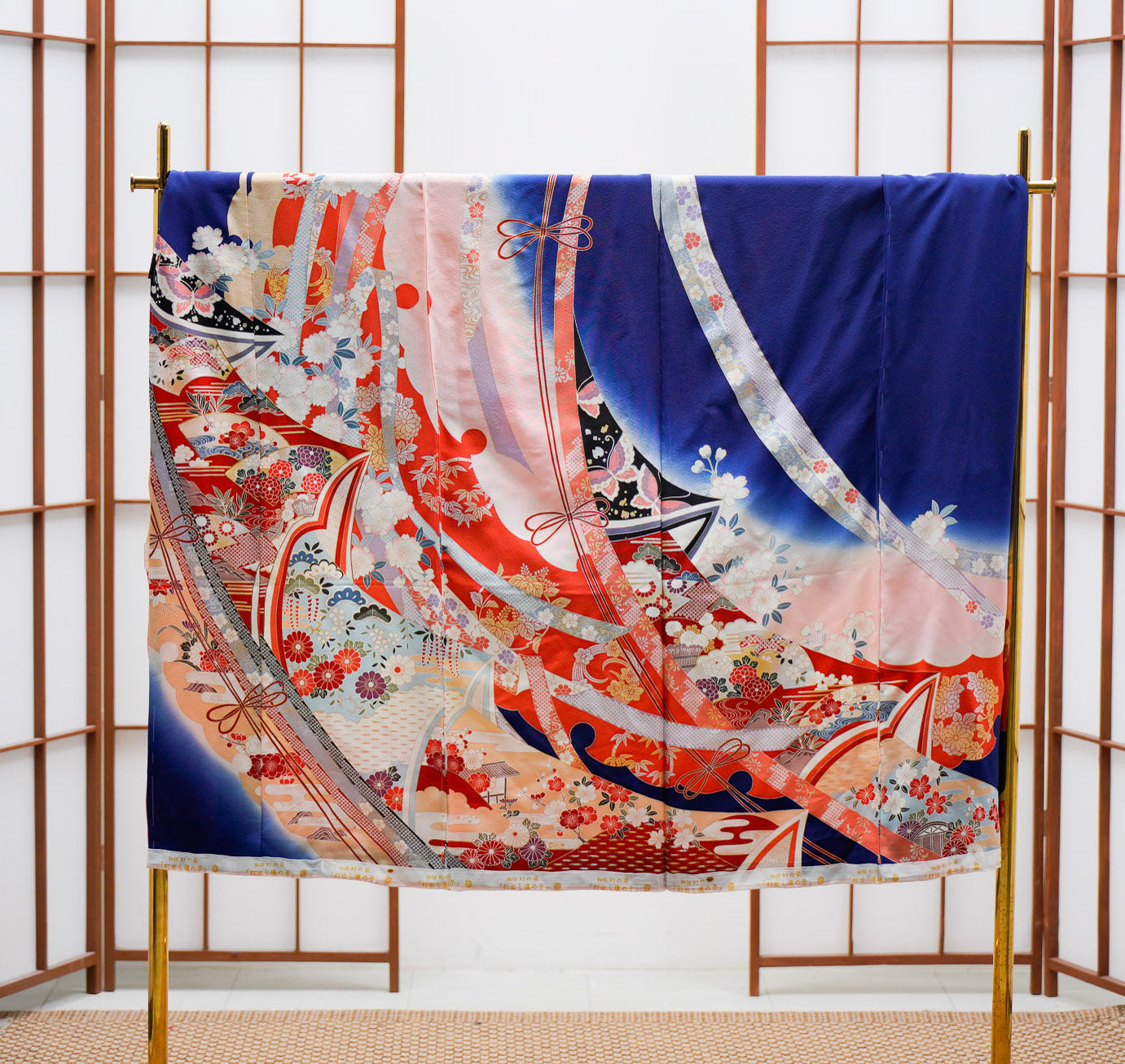 Premium Fabric SHO: Samurai blue navy furisode_0625_03 | Blue and Ribbons