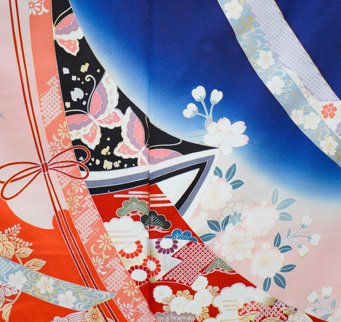 Premium Fabric SHO: Samurai blue navy furisode_0625_03 | Blue and Ribbons