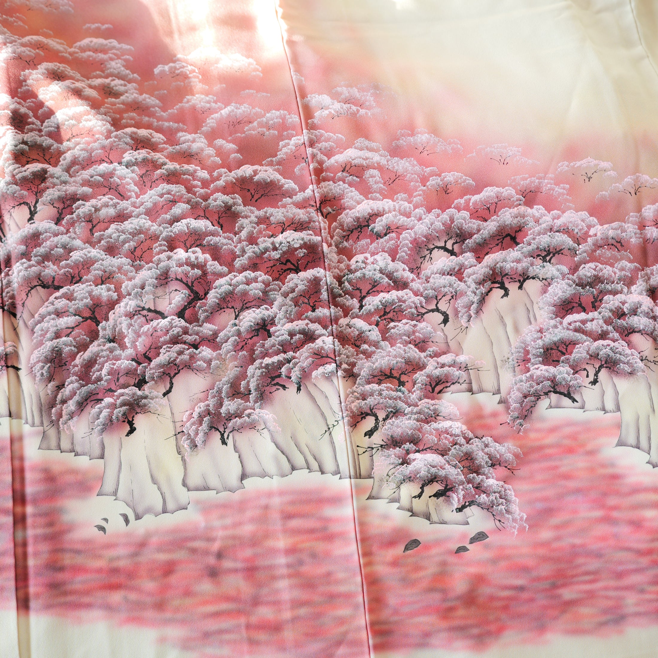 Dec 29 Live : Sakura Mountain - Cream Fabric unique painting; so soft! (D29)