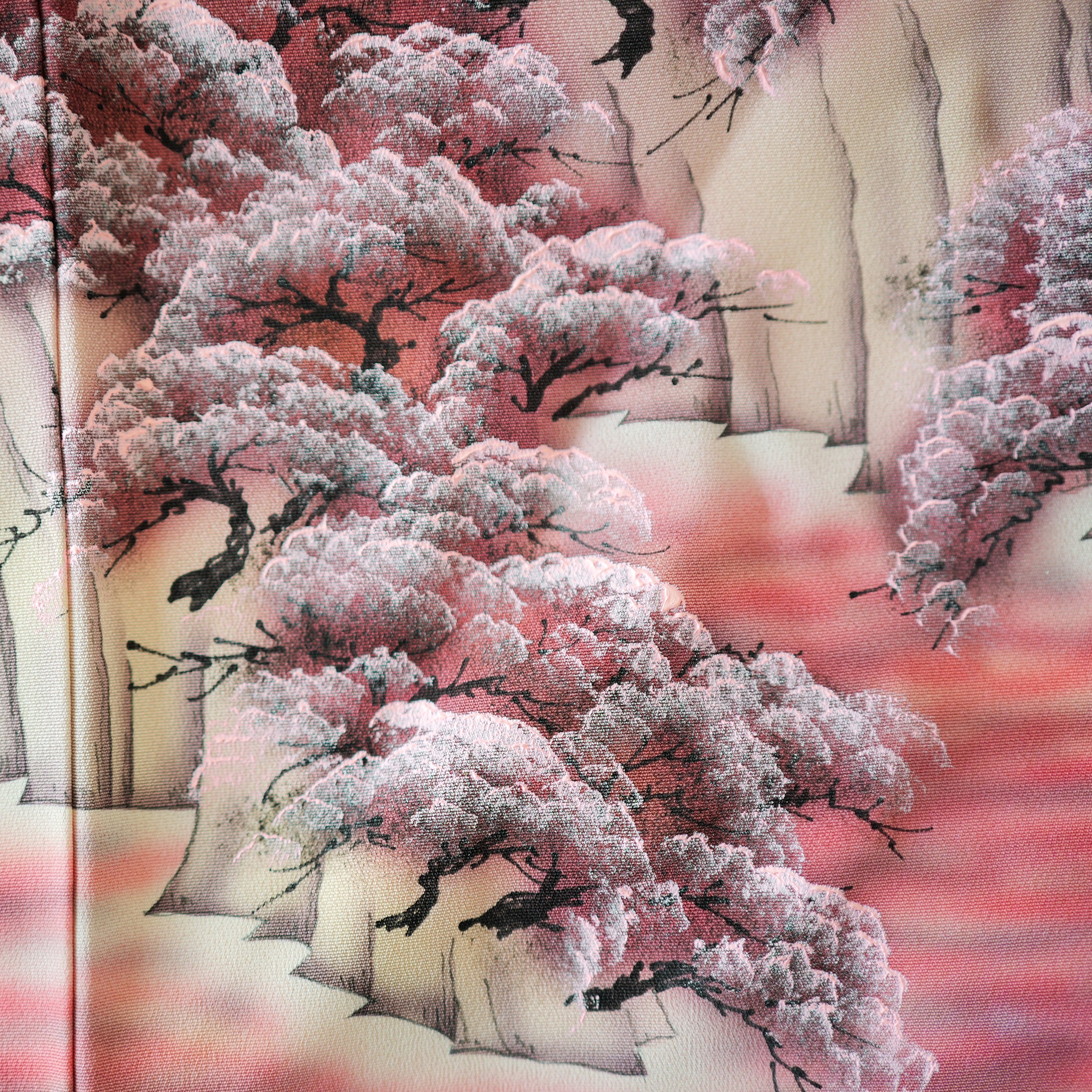 Dec 29 Live : Sakura Mountain - Cream Fabric unique painting; so soft! (D29)