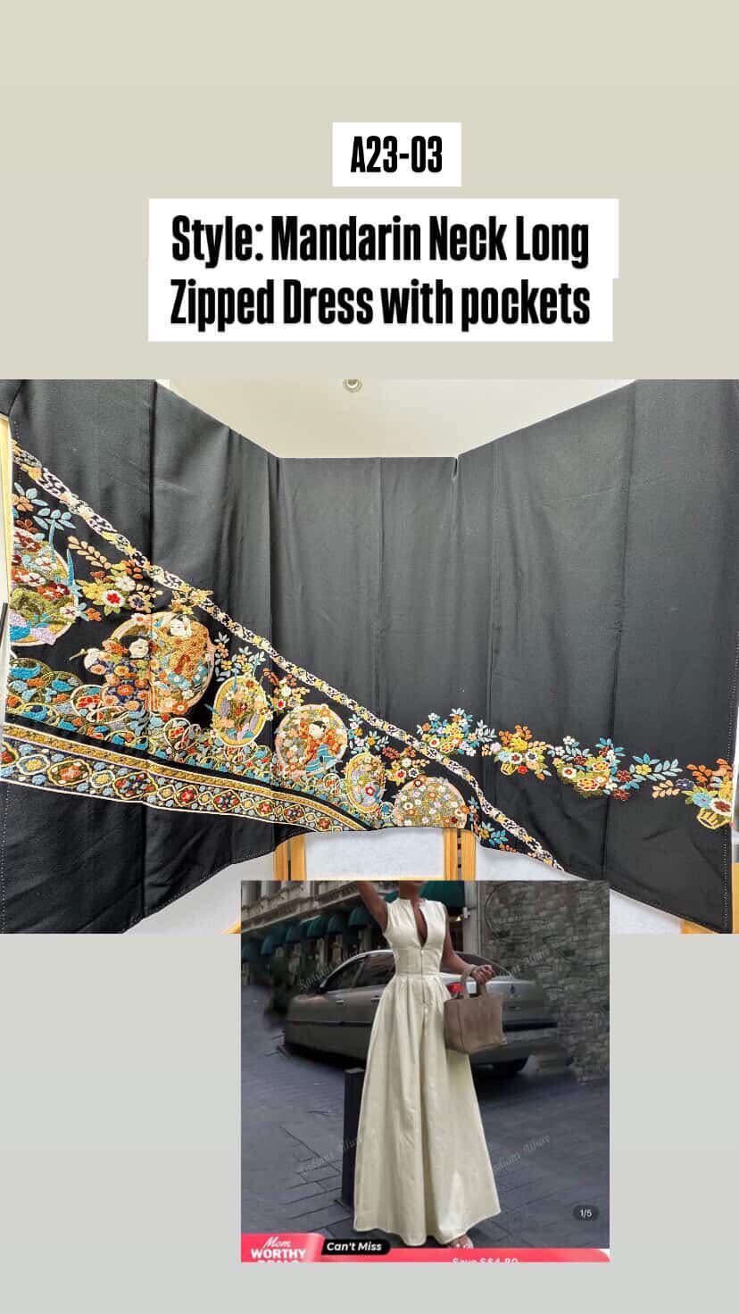 Ap29 Hoian Fabric: A23-03 | Mandarin Neck Long Zipped Dress with Pockets