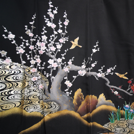 NALB (No Art Left Behind) Fabric: Black Nightfall Sakura | Gold river with Sakura