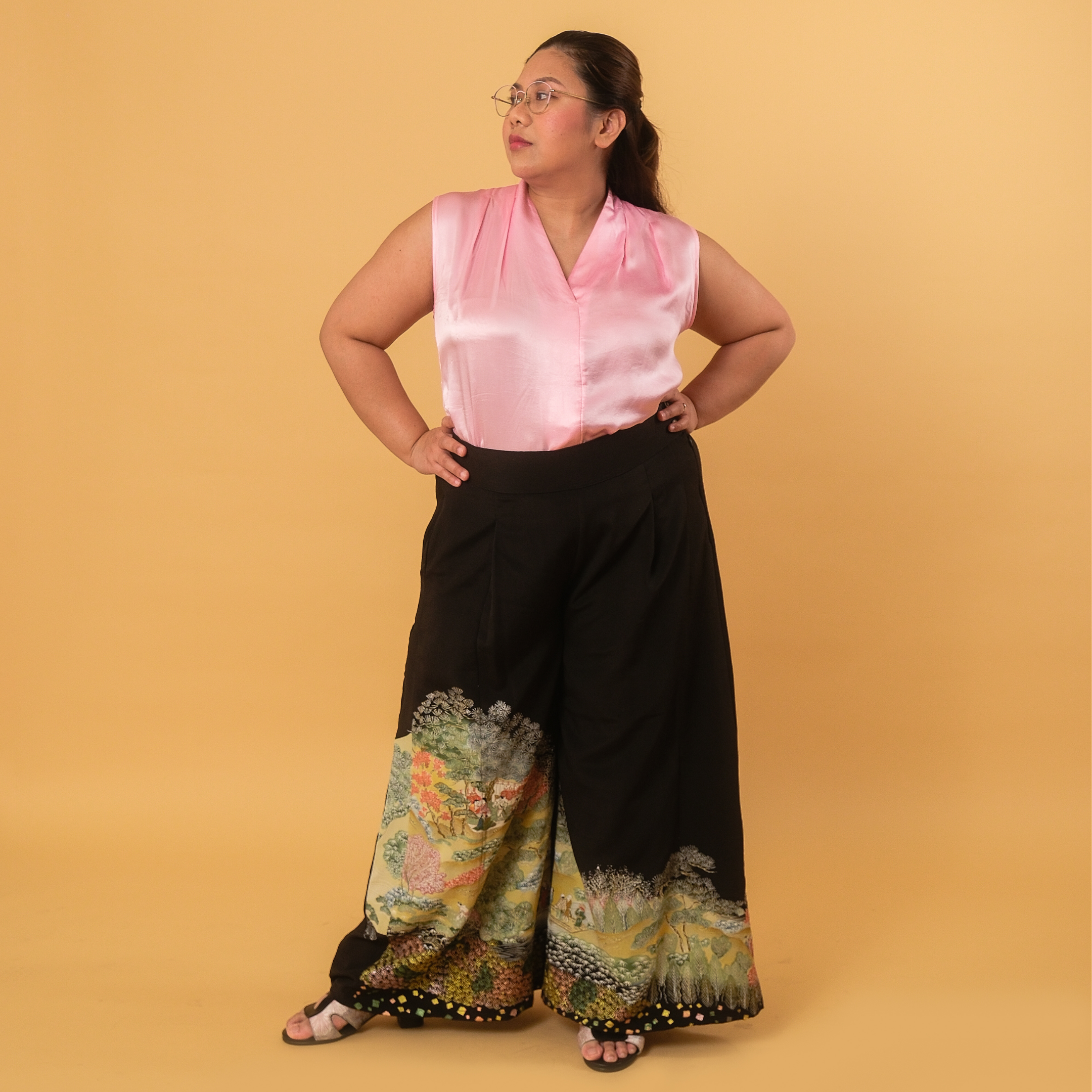 Premium On-hand: Black Palazzo Pants | XLB | PP6658 - nice embroidery!