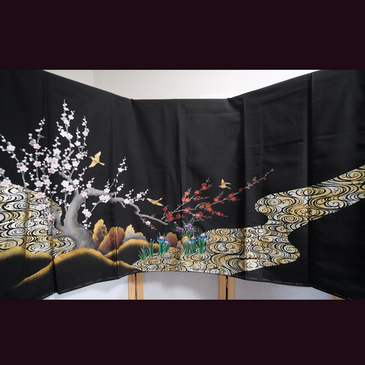 NALB (No Art Left Behind) Fabric: Black Nightfall Sakura | Gold river with Sakura