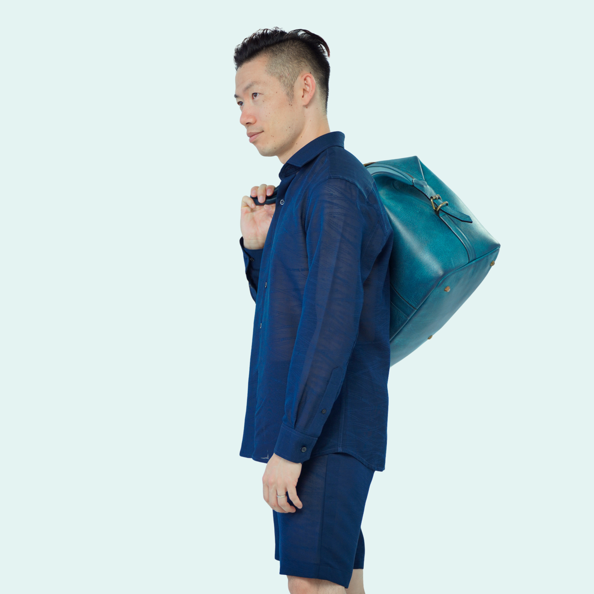 On-hand item: See through Dress shirt and short set for Men | L | Blue