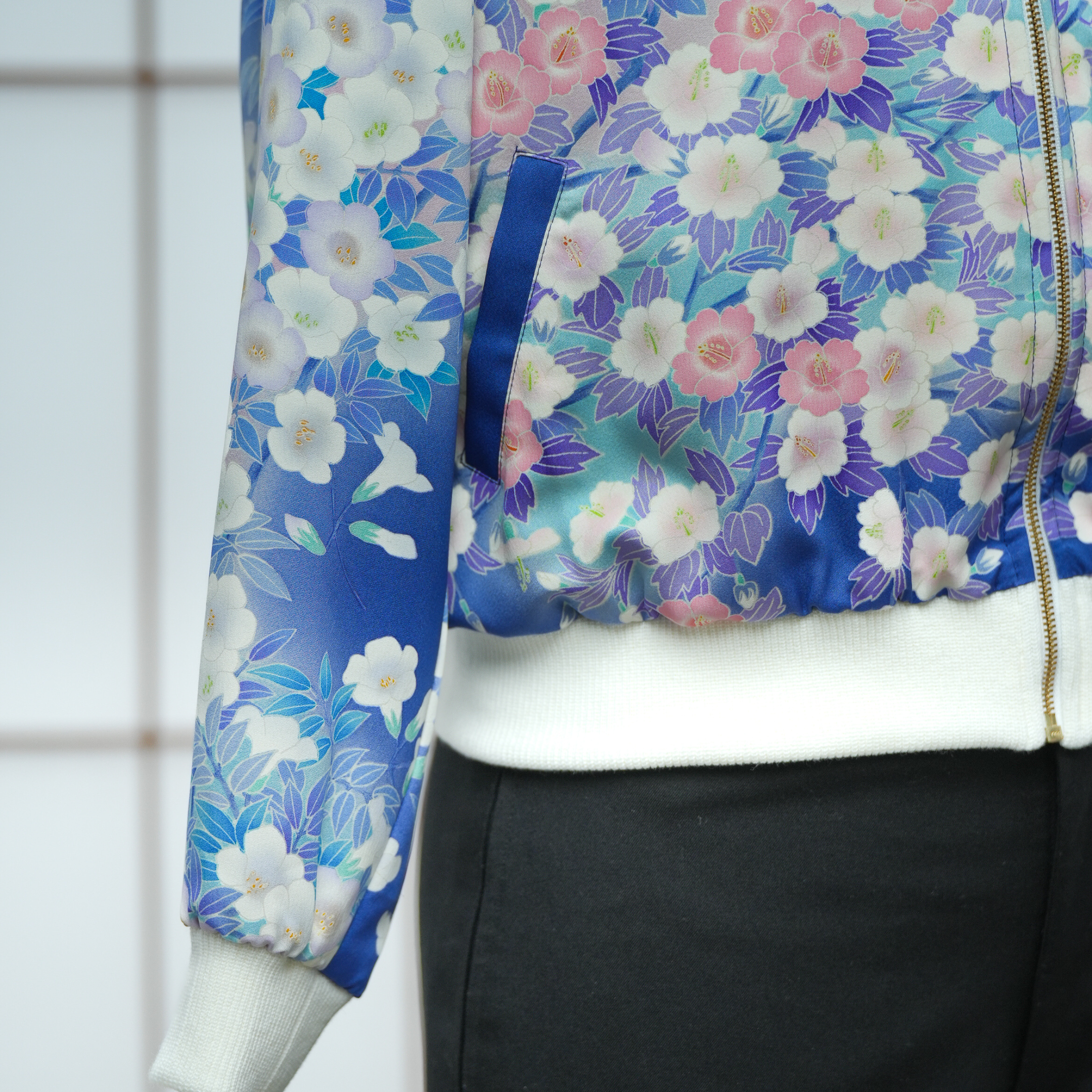 Premium On-hand: Blue flower Bomber Jacket with Hoodie | XLB | BJH7299Ml