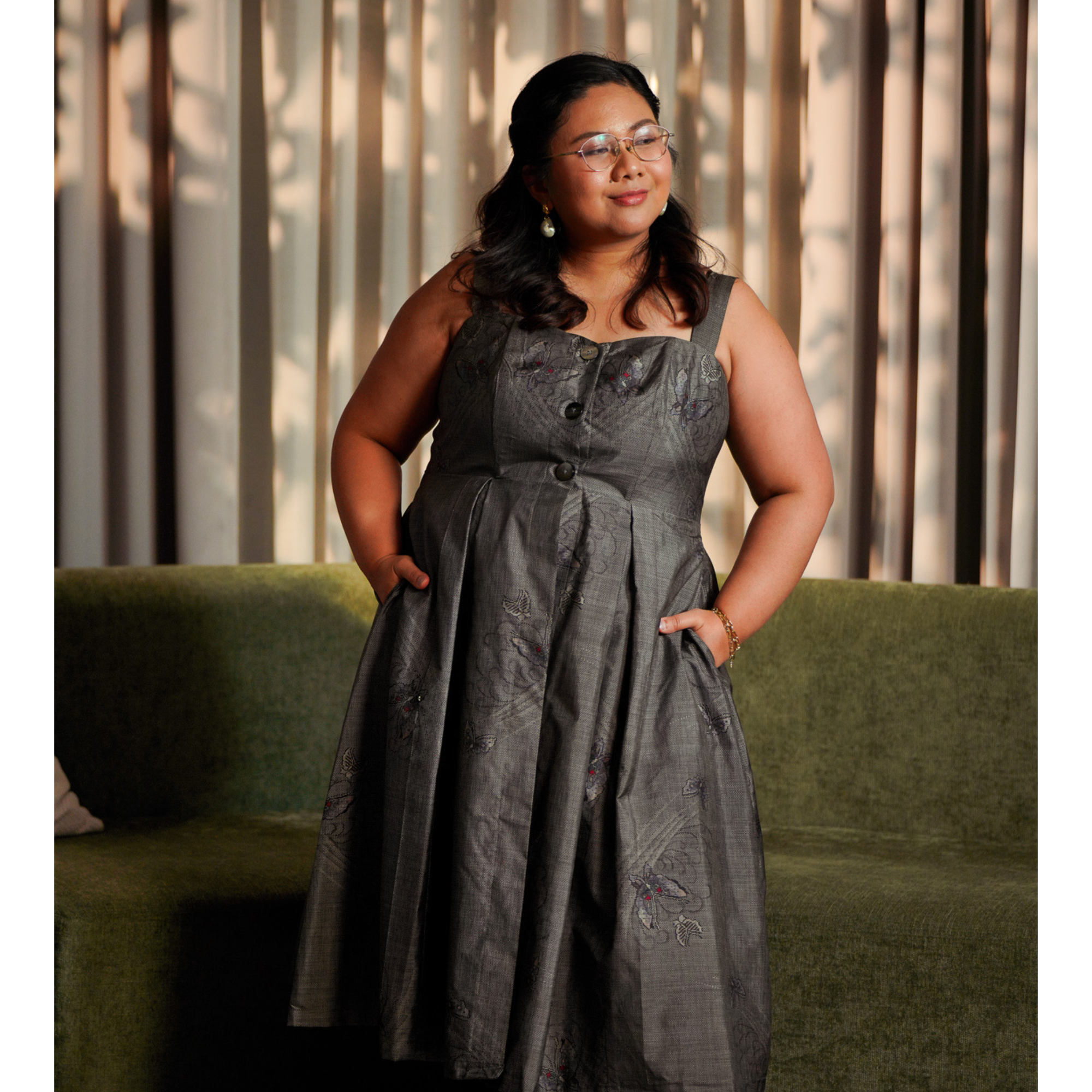 On-hand item: Gray Oshima Buttoned Puff Dress