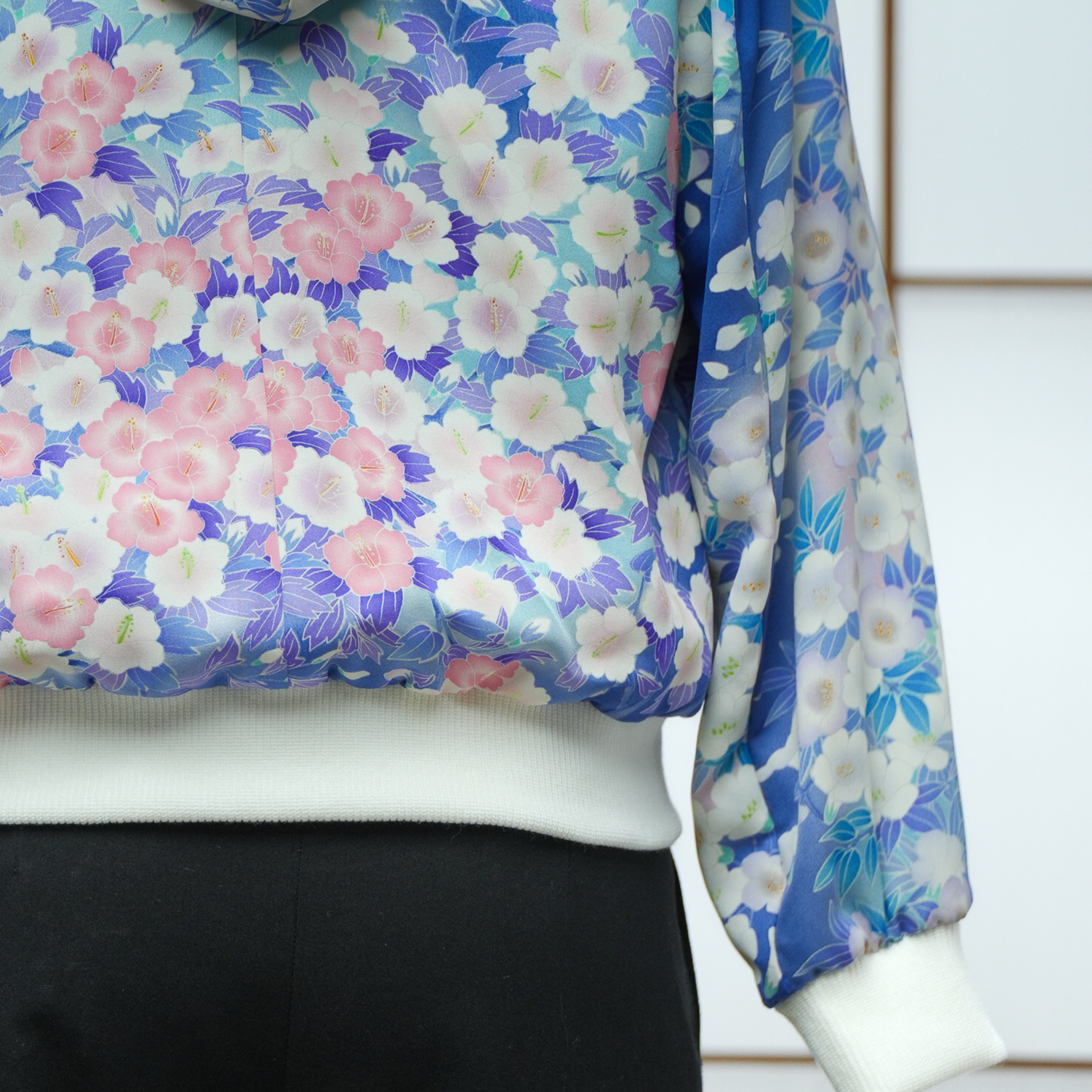 Premium On-hand: Blue flower Bomber Jacket with Hoodie | XLB | BJH7299Ml