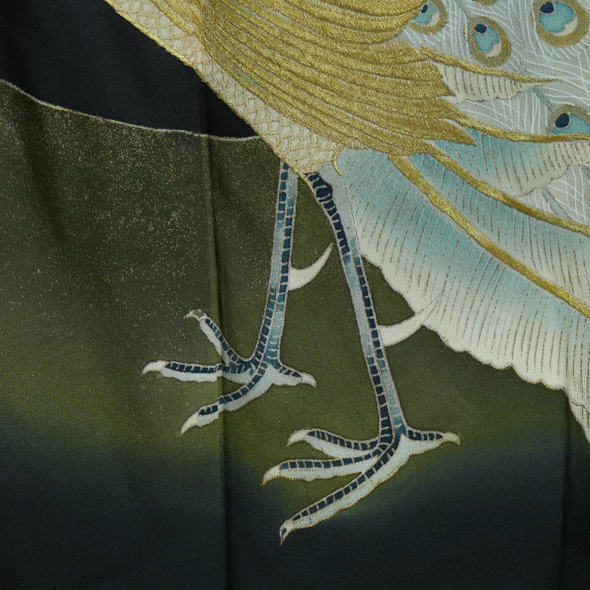 Chiku Fabric: 0316-16-  Black golden peacock (RARE SPREAD WOW)