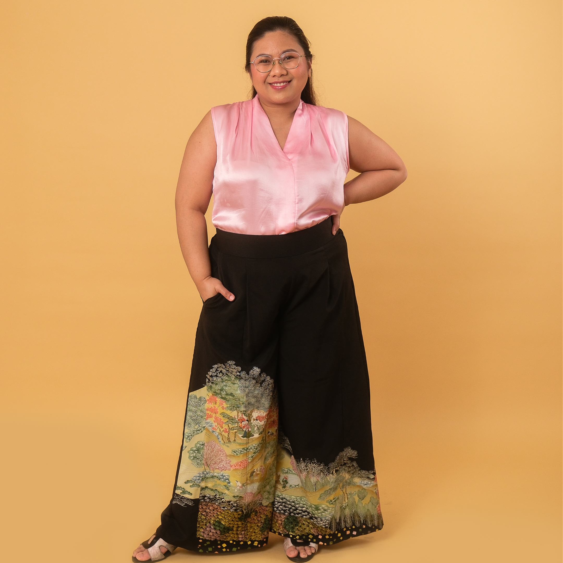 Premium On-hand: Black Palazzo Pants | XLB | PP6658 - nice embroidery!