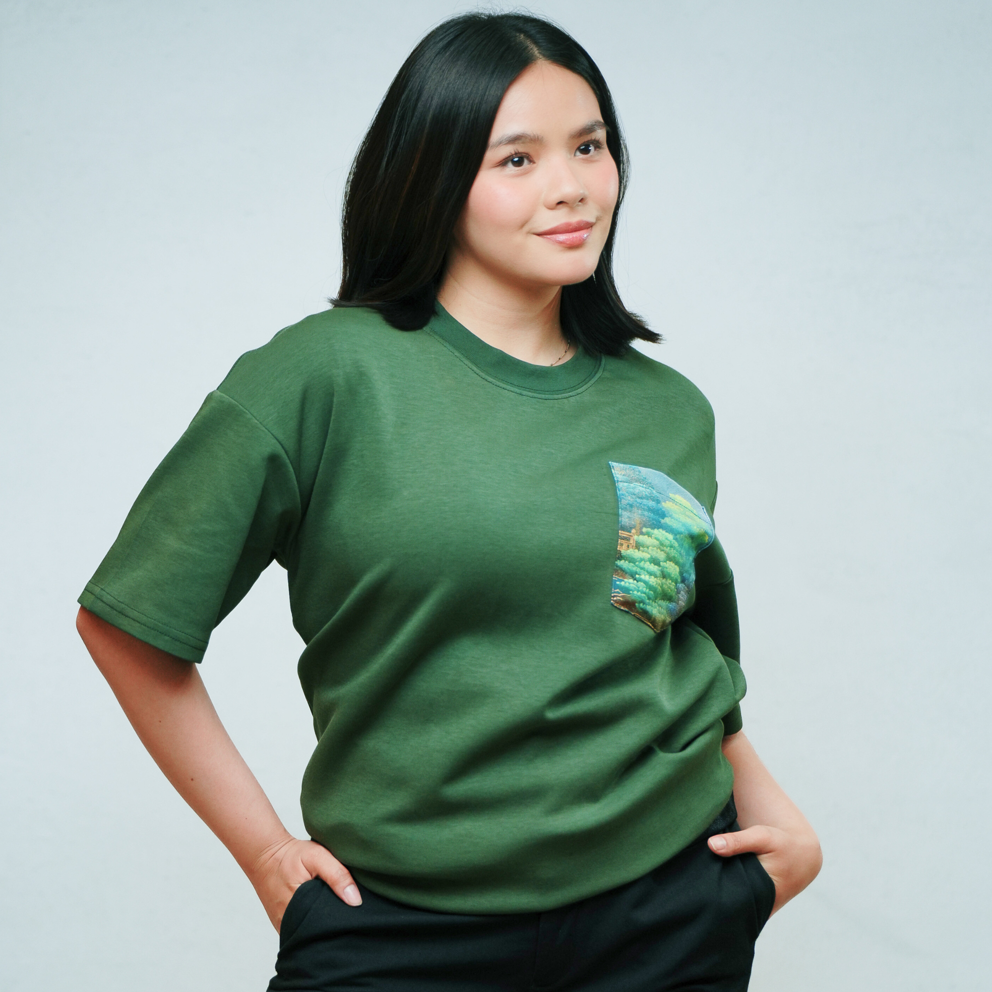 Premium On-hand: Green Men’s patchwork shirt | S | TS7275A