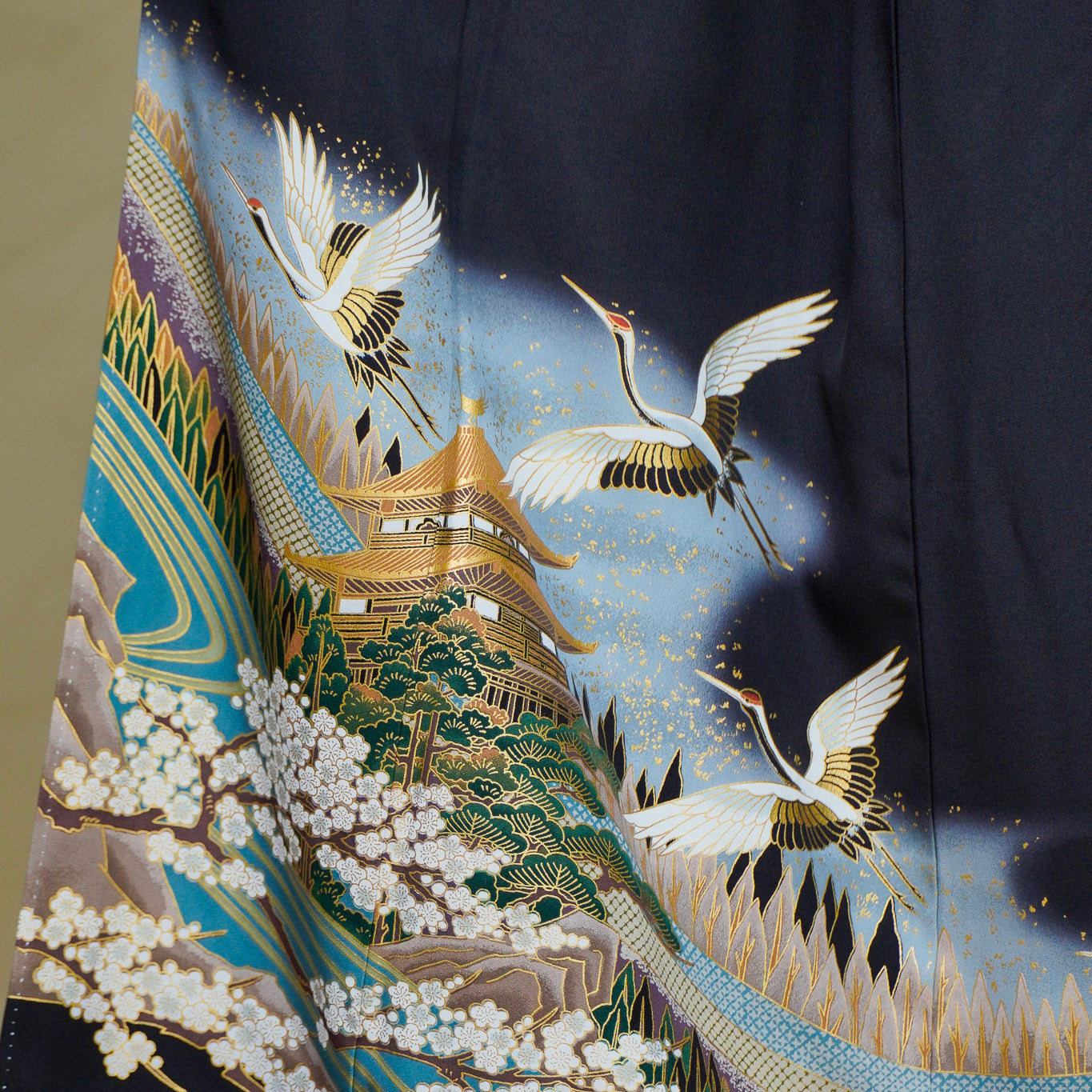 Premium Bai Fabric: 0729_07 | Black | Teal pattern