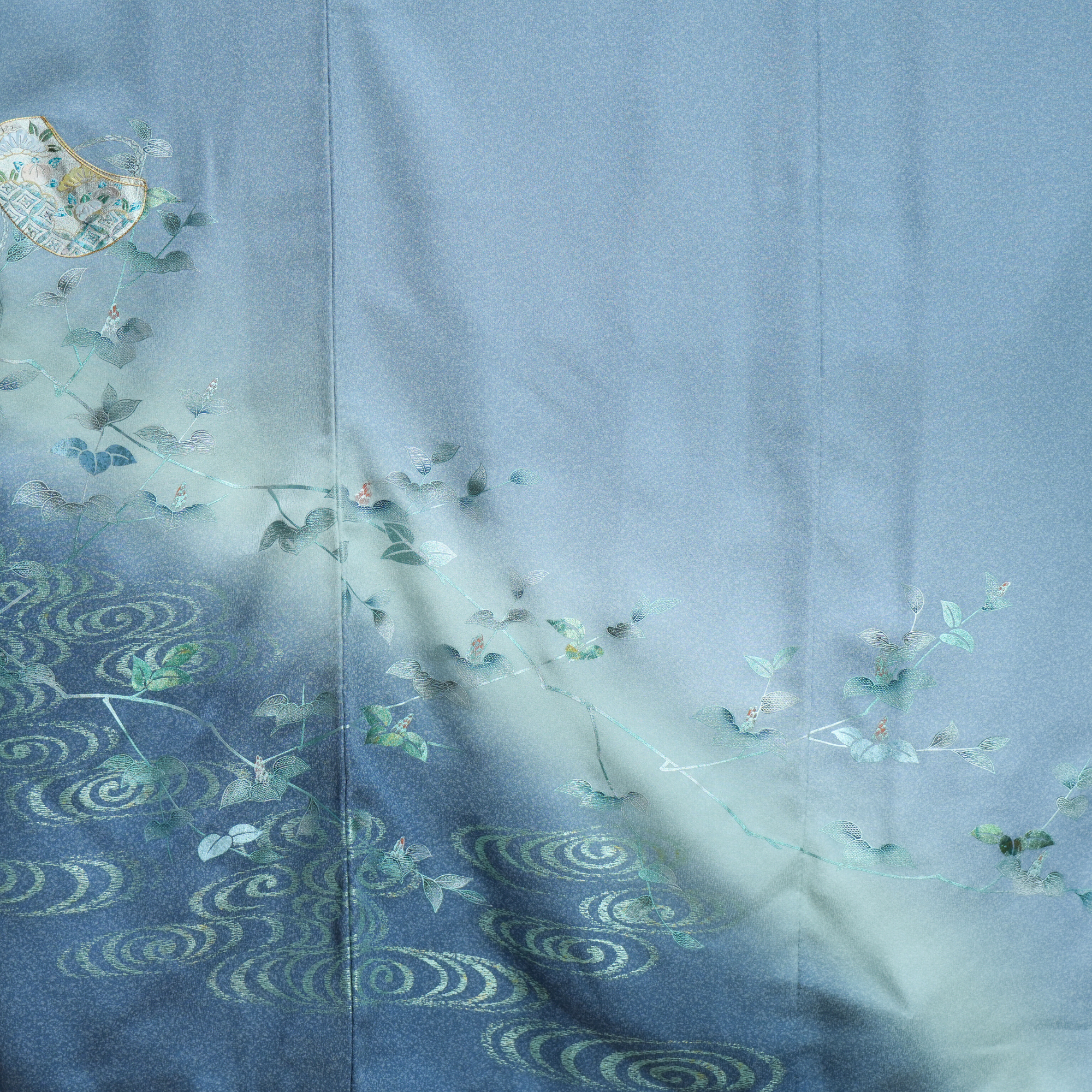 Chiku Fabric: 0316-02 Blue Sky with elegant silver patterns
