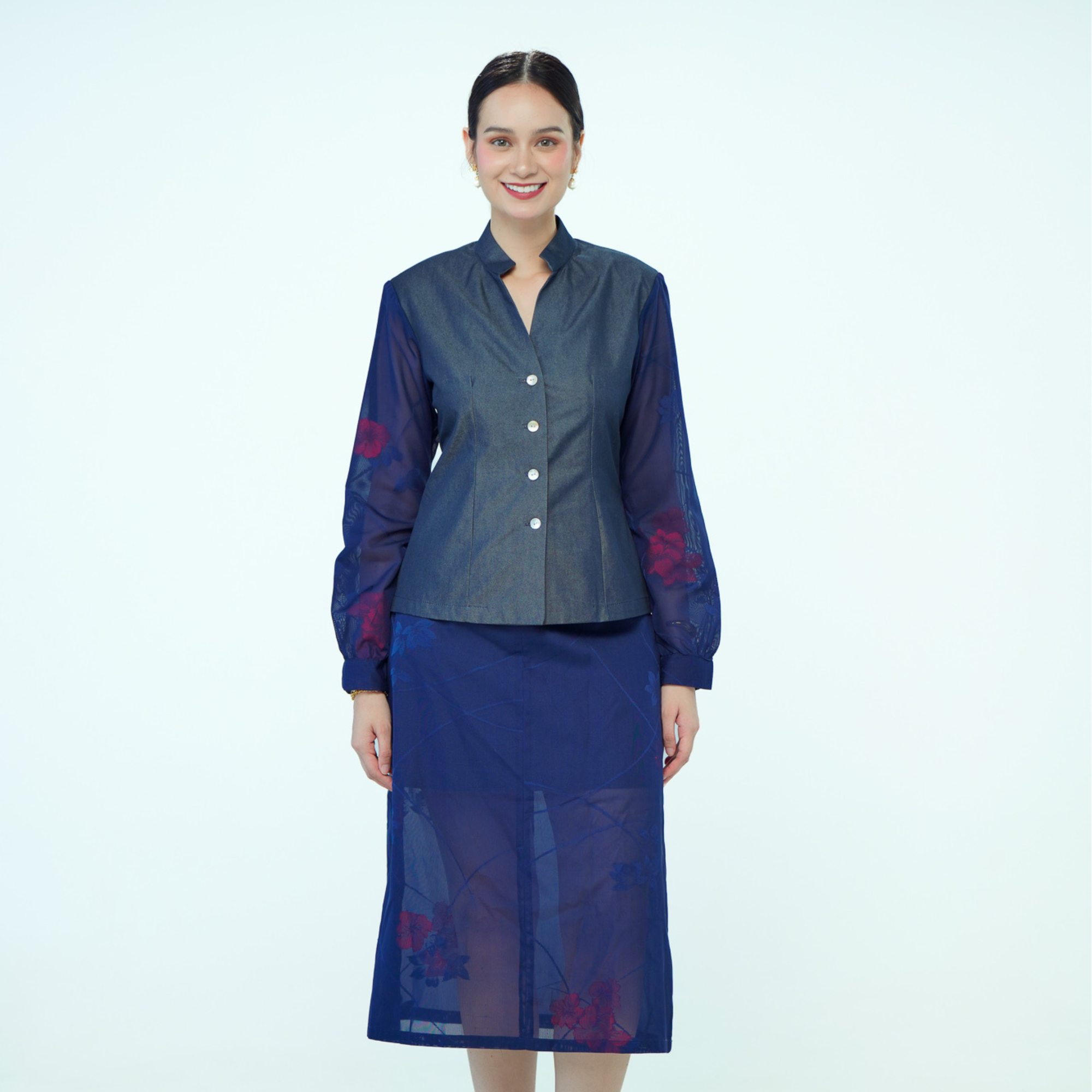 On-hand item: Silk Denim Top with See-through Silk