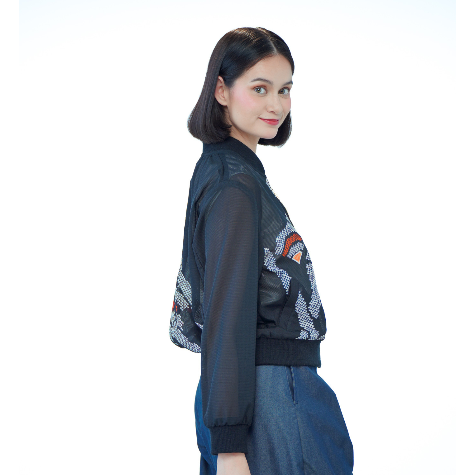 Premium On-hand: Black see-through Bomber Jacket | BJ7923M | XLB