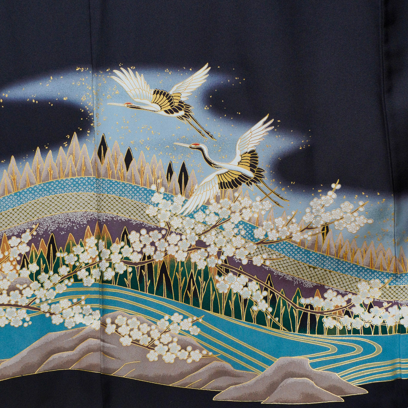 Premium Bai Fabric: 0729_07 | Black | Teal pattern