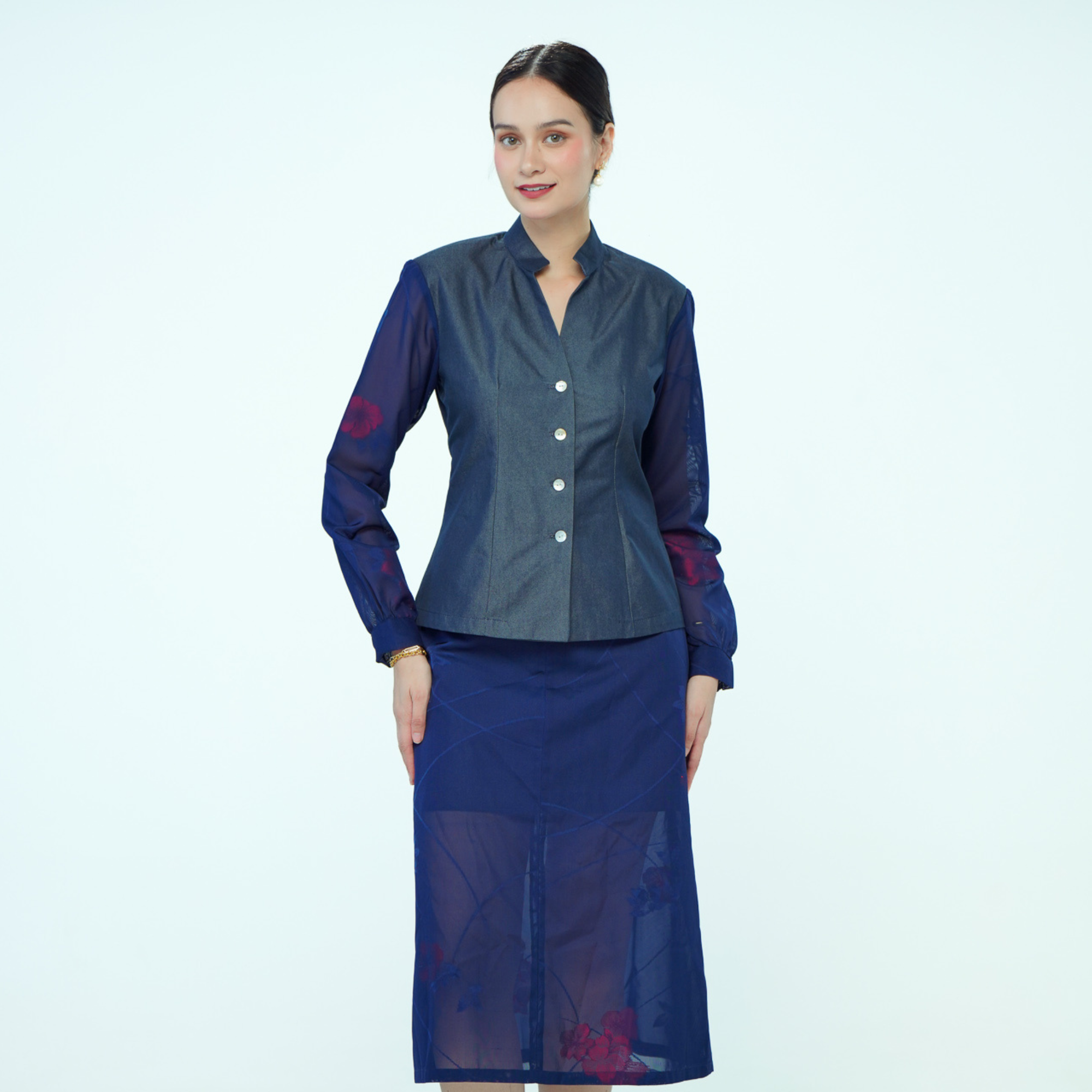 On-hand item: Silk Denim Top with See-through Silk