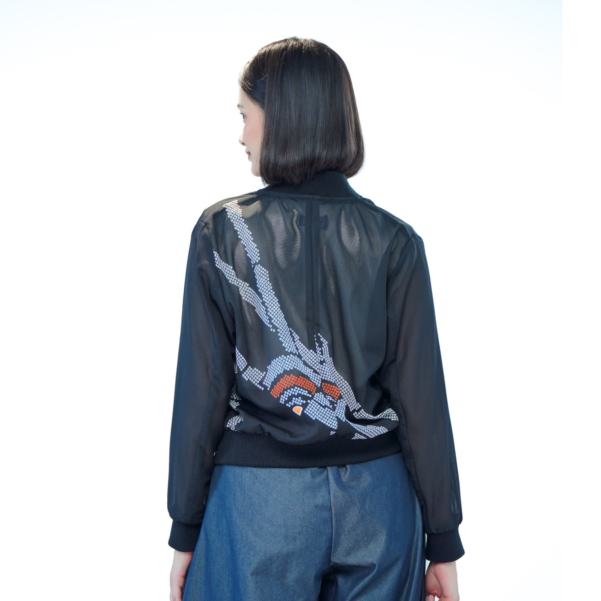 Premium On-hand: Black see-through Bomber Jacket | BJ7923M | XLB