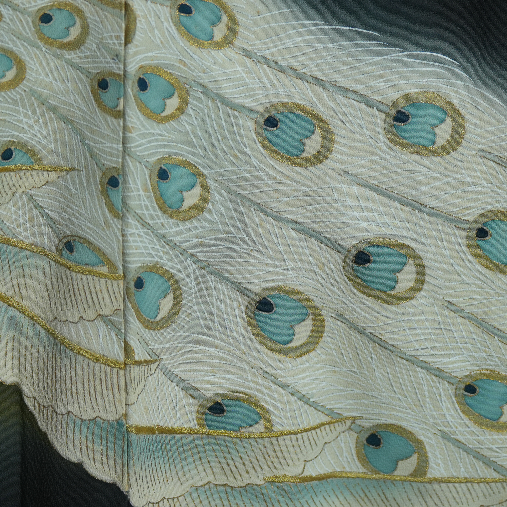 Chiku Fabric: 0316-16-  Black golden peacock (RARE SPREAD WOW)
