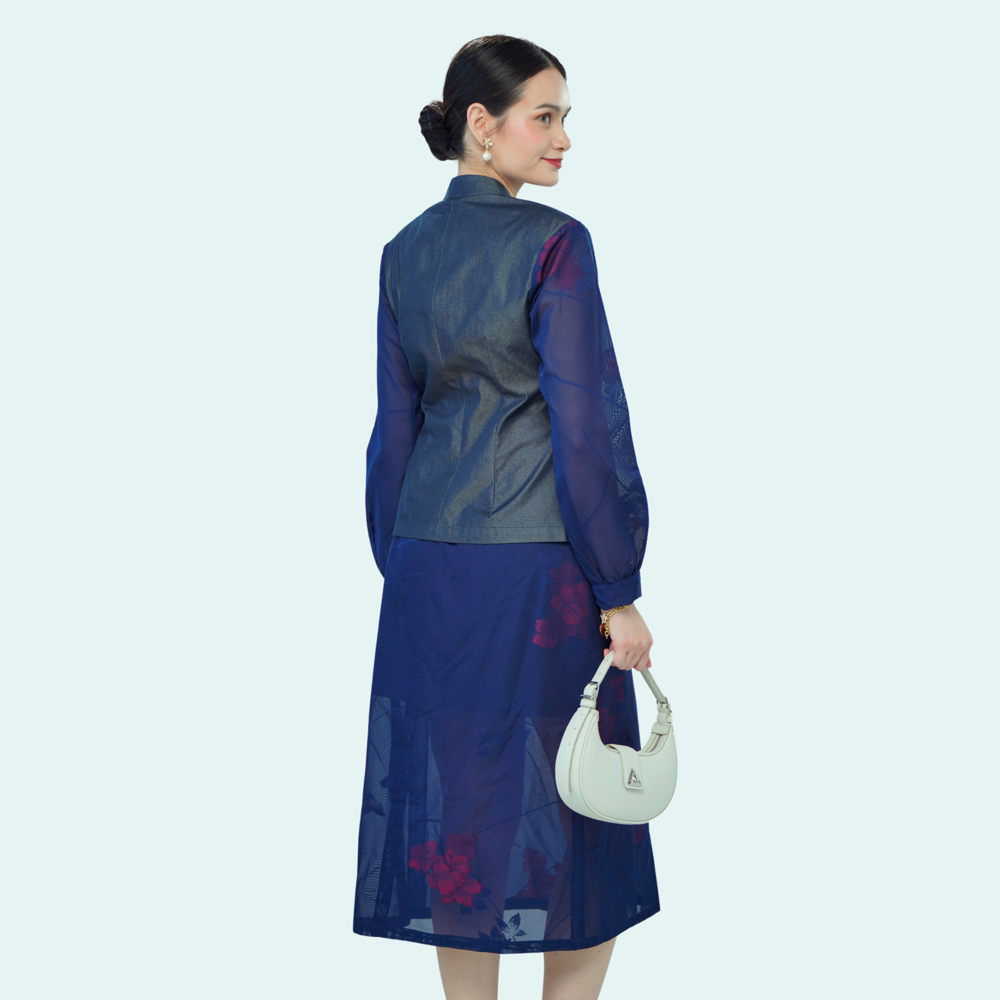 On-hand item: Silk Denim Top with See-through Silk