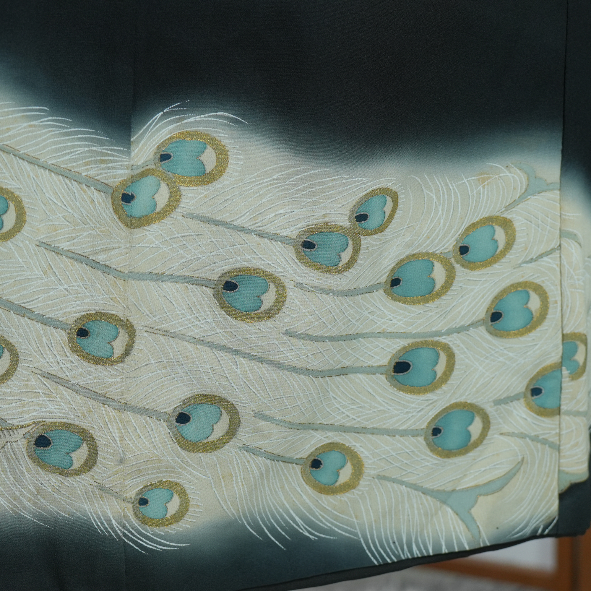 Chiku Fabric: 0316-16-  Black golden peacock (RARE SPREAD WOW)