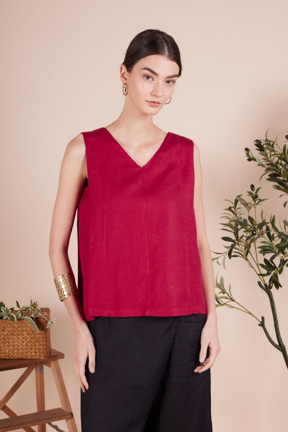 June HoiAn Fabric: Sleeveless Silk cotton top
