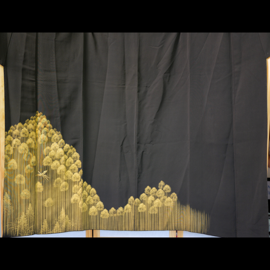 NALB (No Art Left Behind) Fabric: AP9-03 Black with Gold Crane Among The Trees