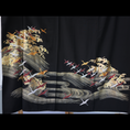 Load image into Gallery viewer, Sakura Collection Fabric: AP9-10 Gold and Red Cranes Over Golden Waves
