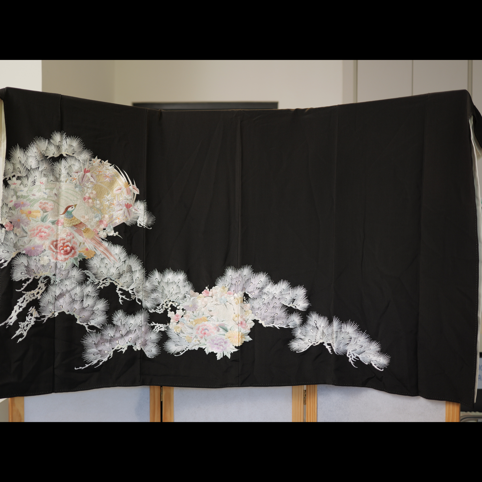 Sakura Collection Fabric: AP9-20 Fully Embroidered Pastel Phoenix In Floral Nest