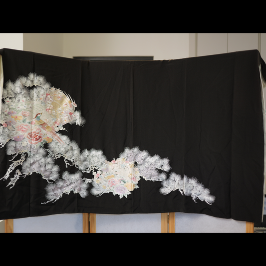 Sakura Collection Fabric: AP9-20 Fully Embroidered Pastel Phoenix In Floral Nest