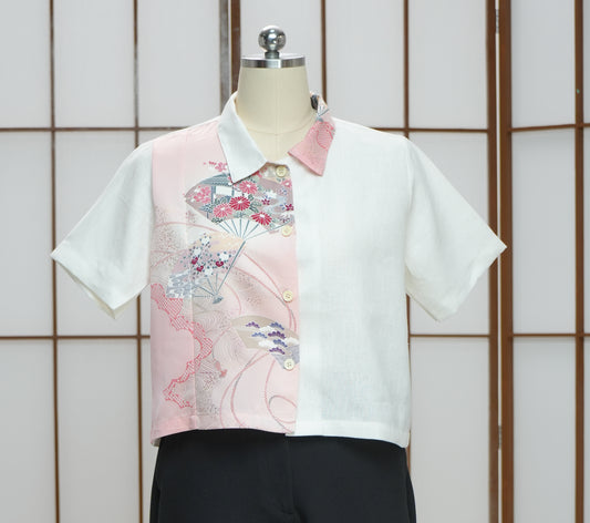 On-hand: Linen Cropped Polo | HPP7481A | Pink (L)