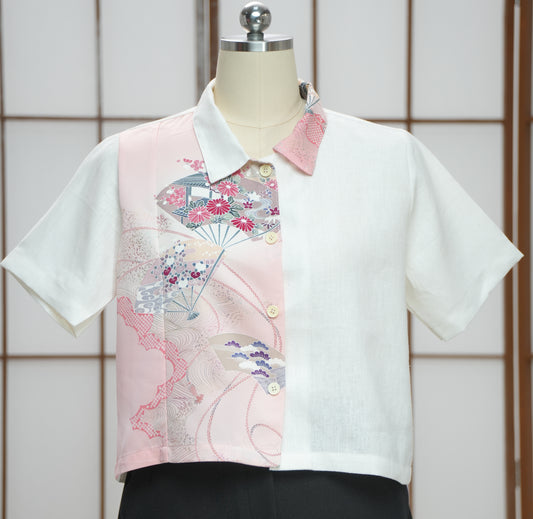 On-hand: Linen Cropped Polo | HPP7481A | Pink (L)