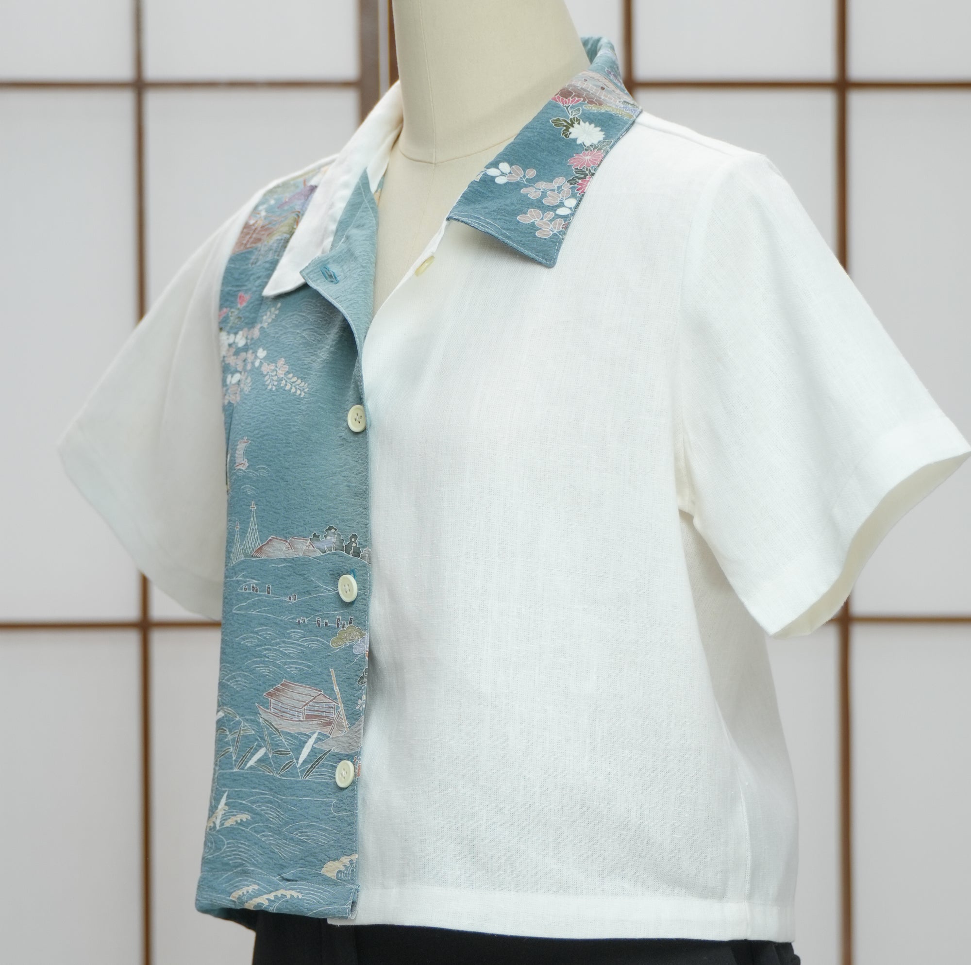 On-hand: Linen Cropped Polo | HPP7480A | Blue (L)