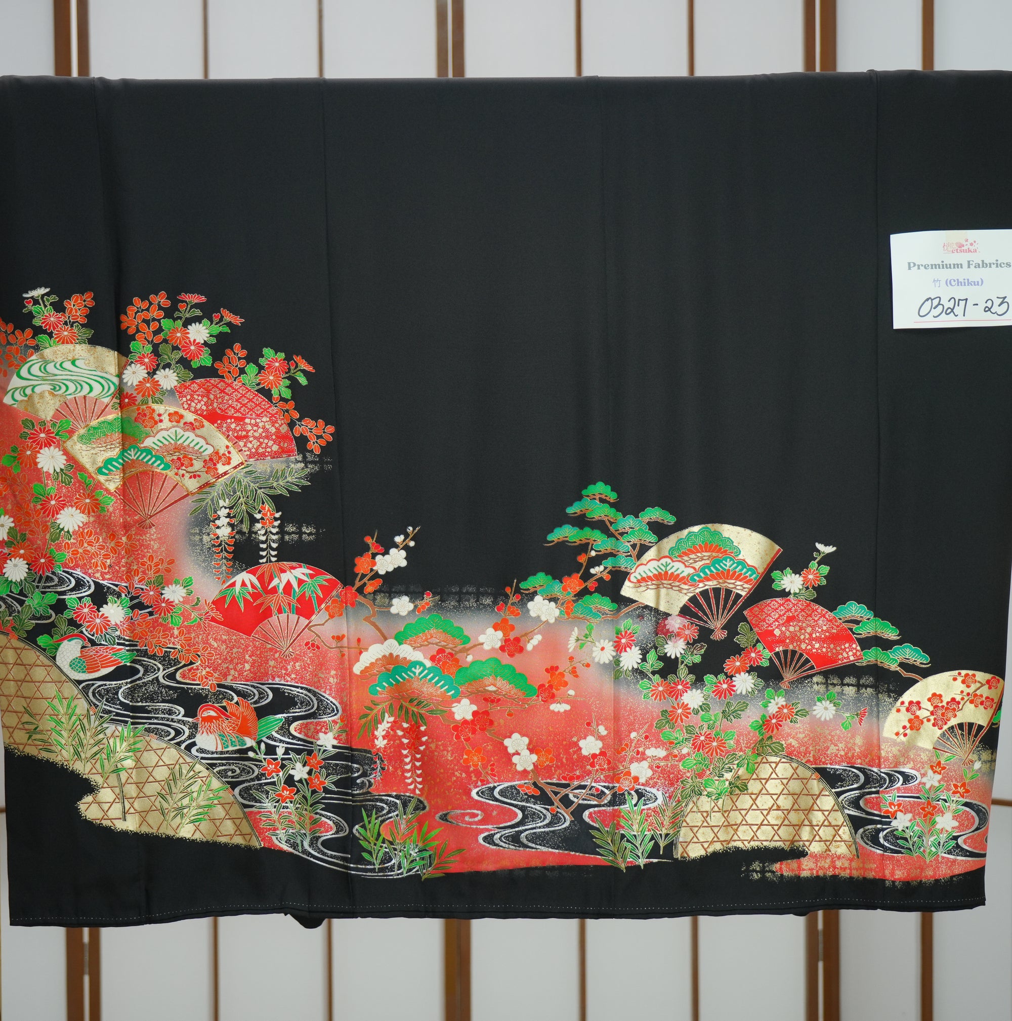 Chiku Fabric: 0327-23 Black red nature