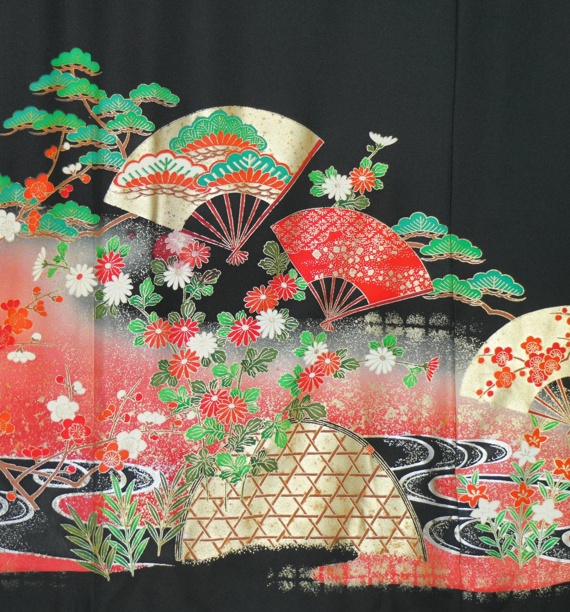 Chiku Fabric: 0327-23 Black red nature