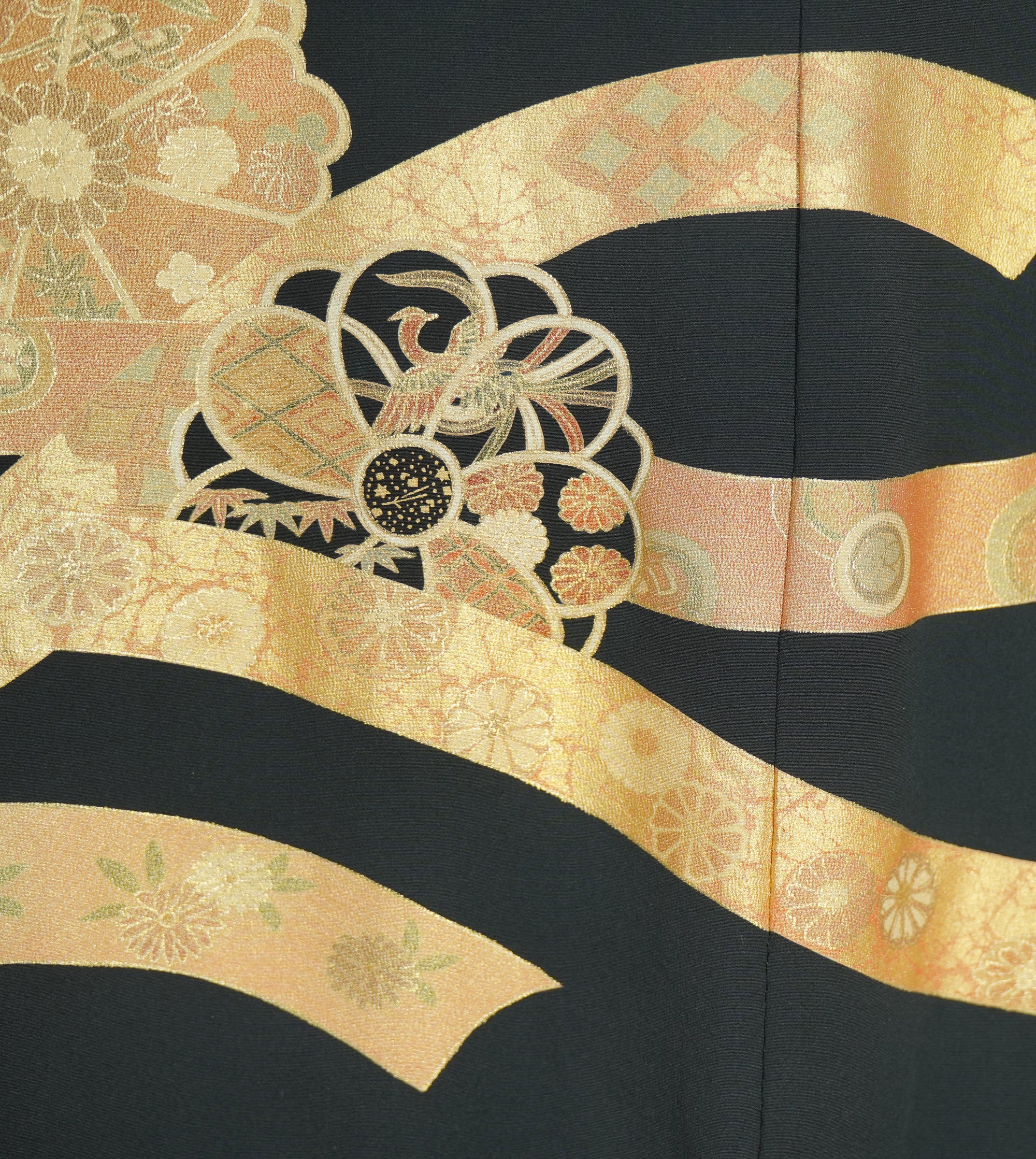 Chiku Fabric: 0327-25 Black gold floral thread