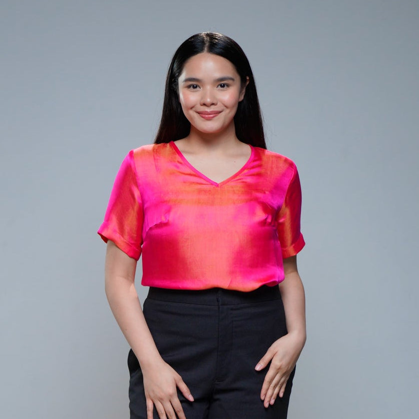 On-hand item: Pink Silk Cotton top with Sleeves | Large