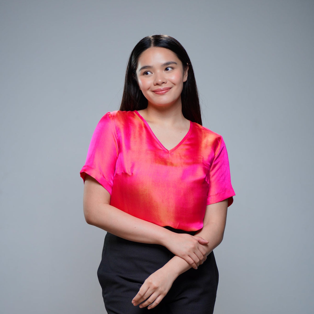 On-hand item: Pink Silk Cotton top with Sleeves | Large