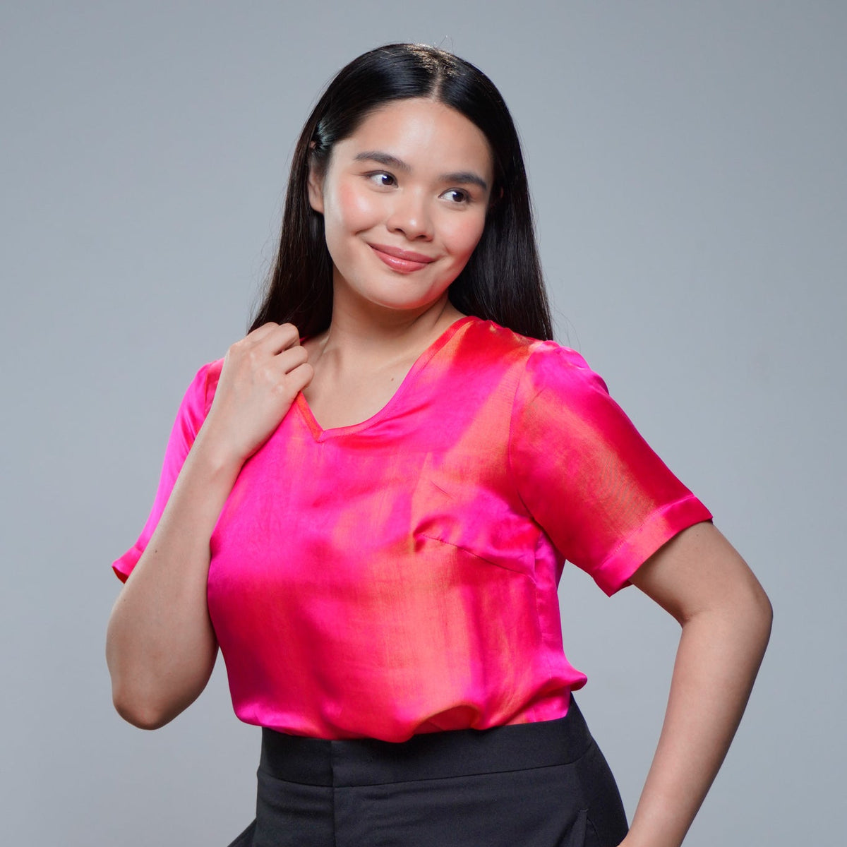 On-hand item: Pink Silk Cotton top with Sleeves | Large