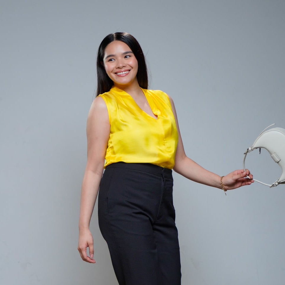 On-hand item: Yellow Silk Cotton High neck top | Large