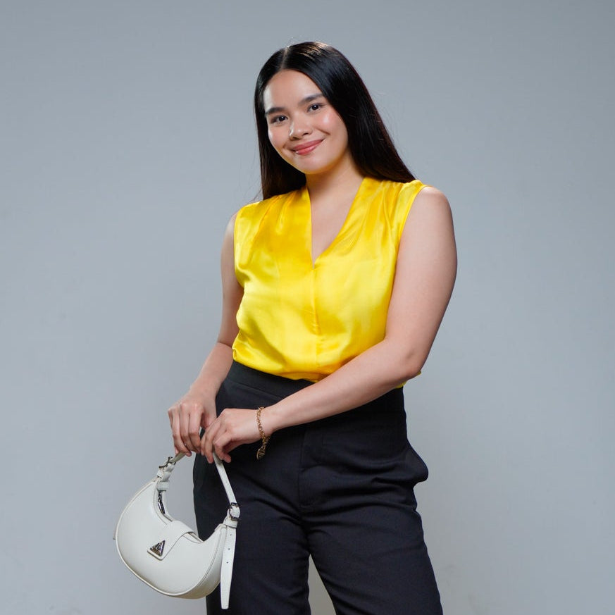 On-hand item: Yellow Silk Cotton High neck top | Large