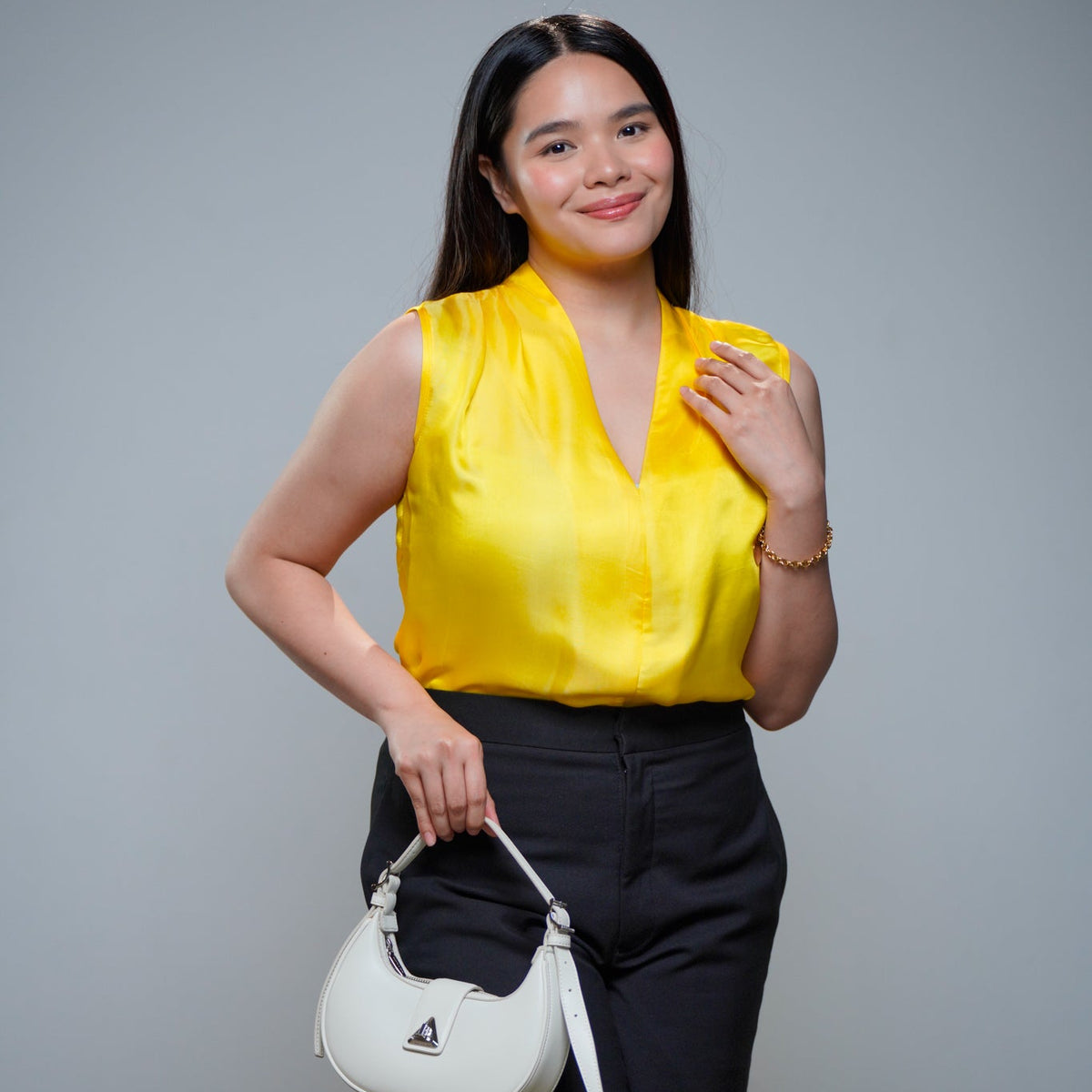 On-hand item: Yellow Silk Cotton High neck top | Large