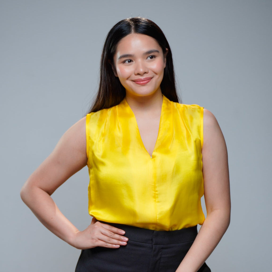 On-hand item: Yellow Silk Cotton High neck top | Large