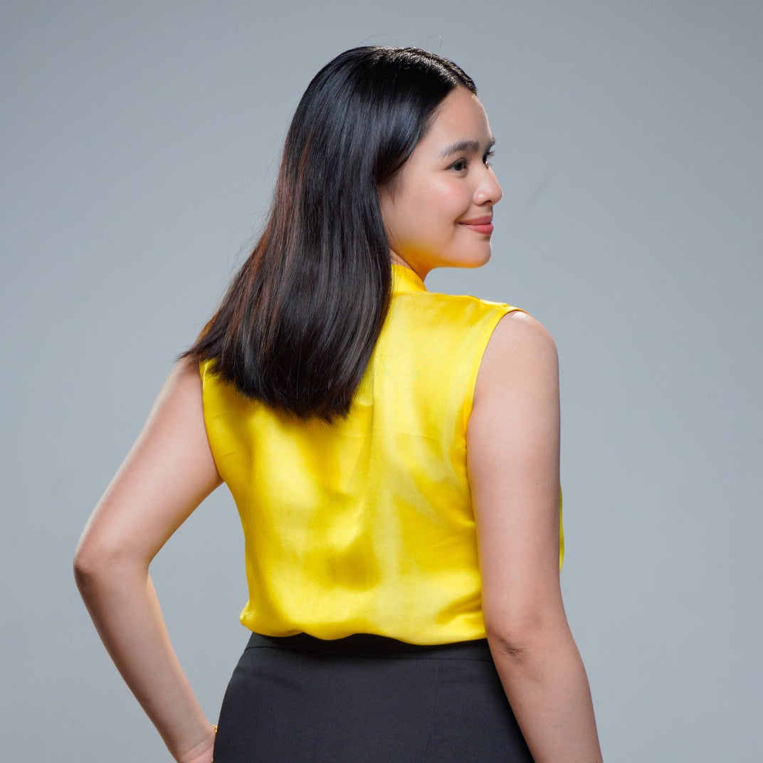 On-hand item: Yellow Silk Cotton High neck top | Large