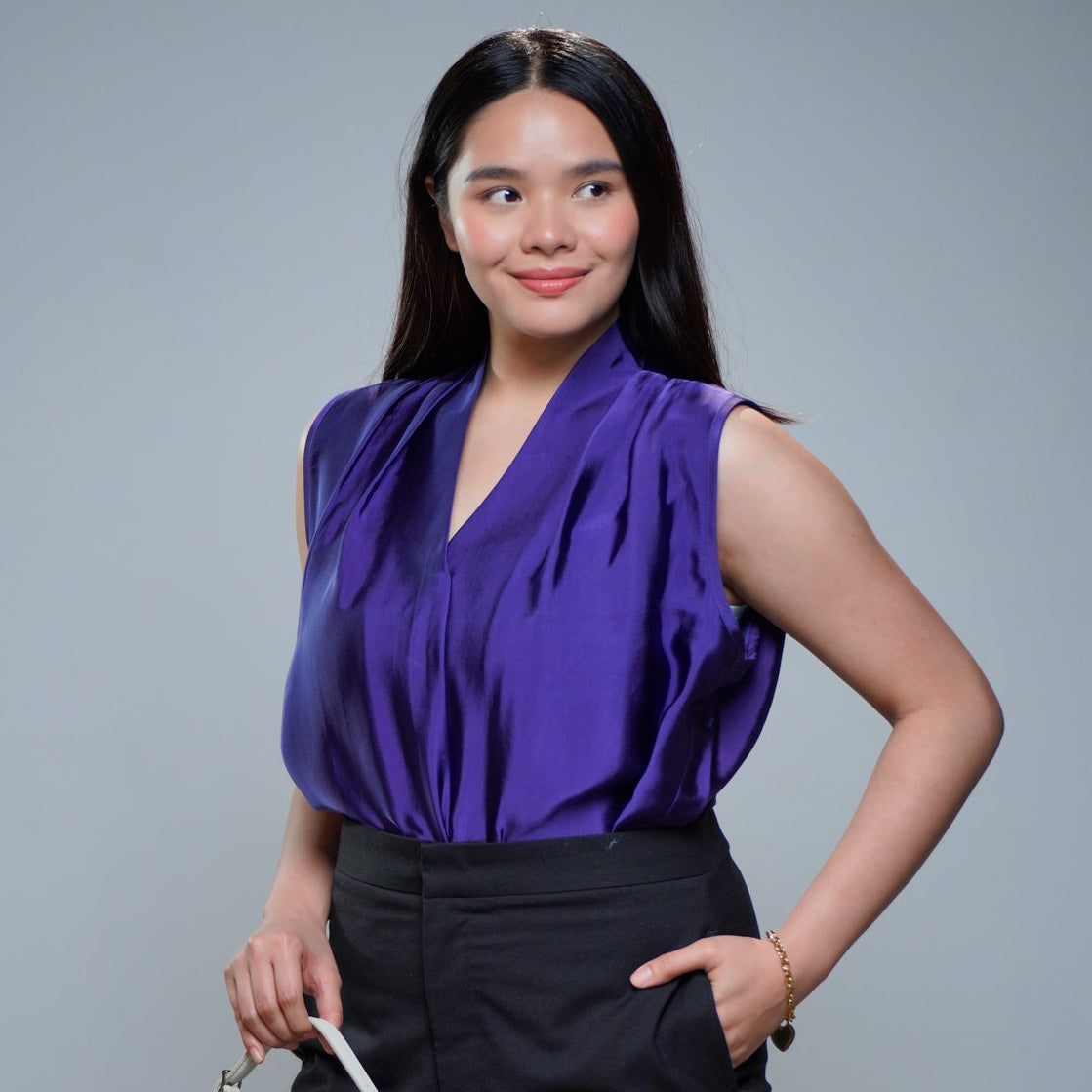 On-hand item: Violet Silk Cotton High neck top | XL