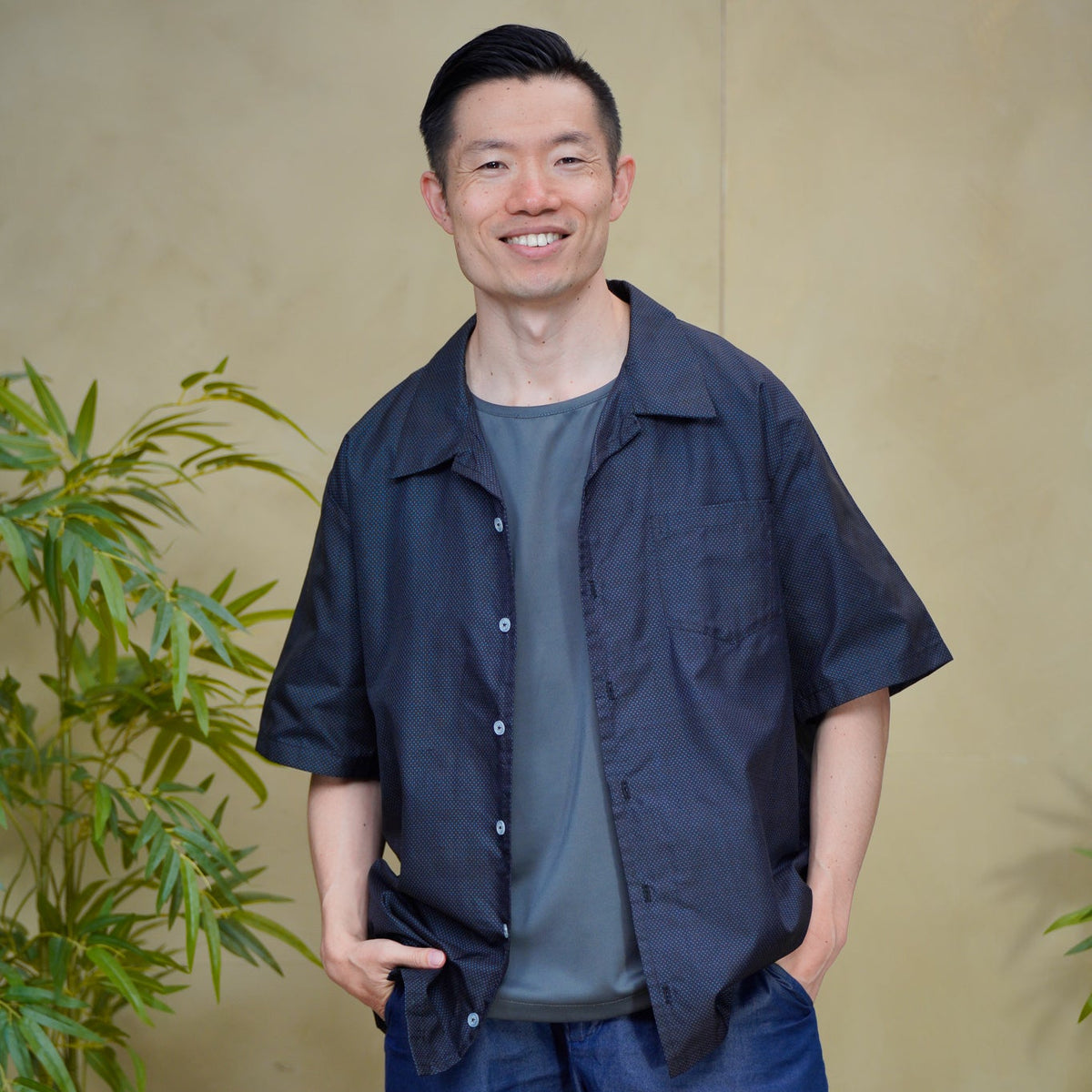On-hand Navy Oshima Tsumugi Aloha Shirt | AS7698 | XL (J)