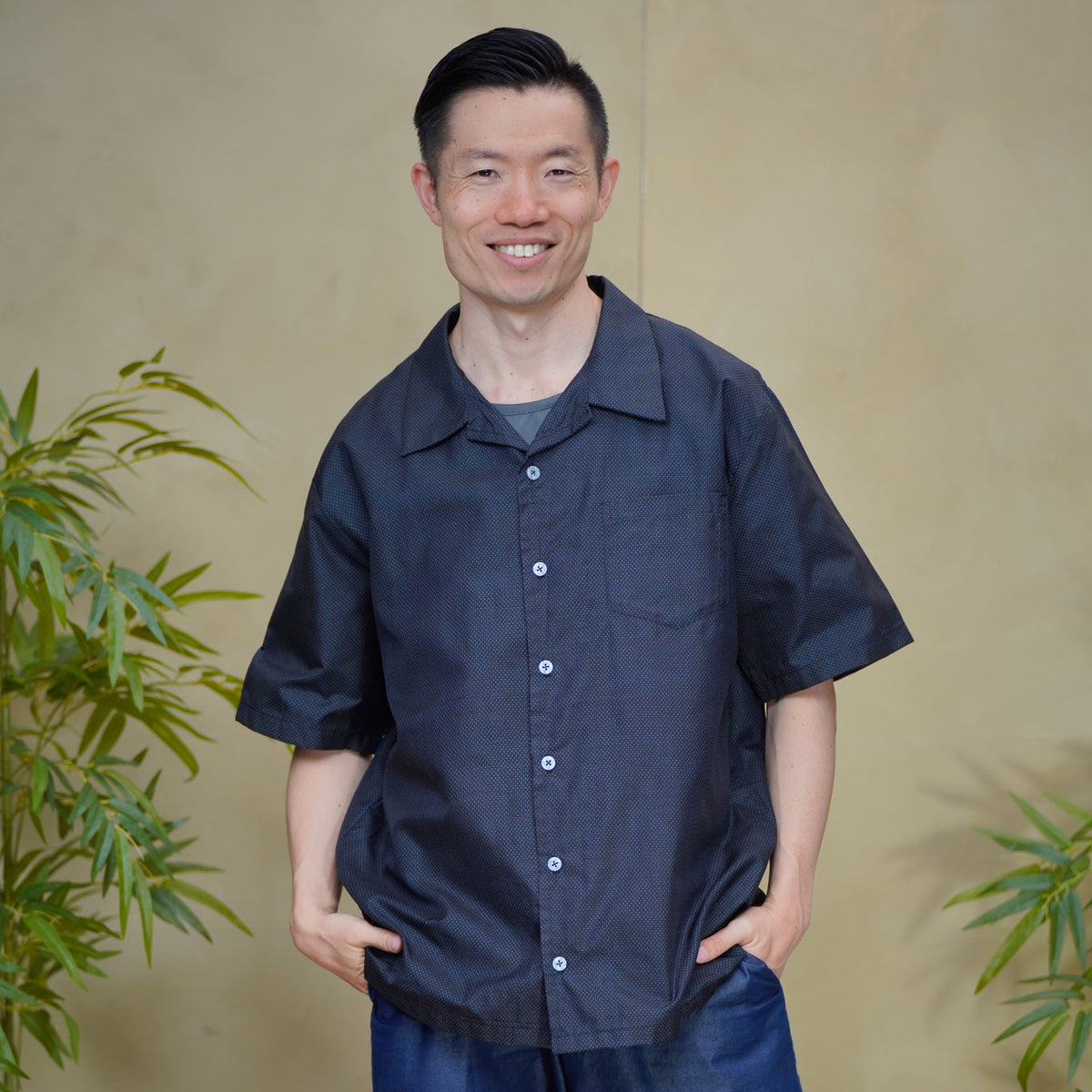 On-hand Navy Oshima Tsumugi Aloha Shirt | AS7698 | XL (J)