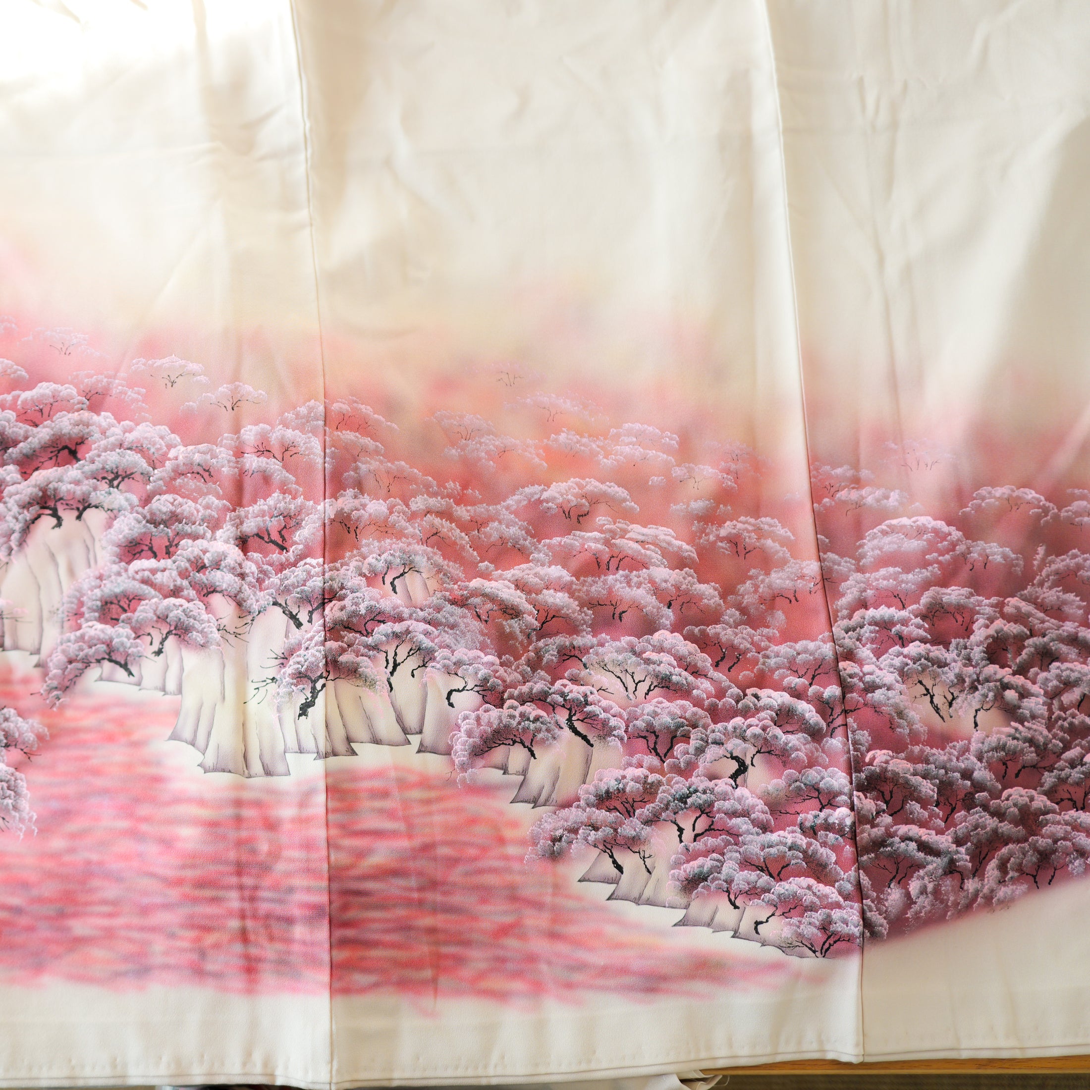 Dec 29 Live : Sakura Mountain - Cream Fabric unique painting; so soft! (D29)