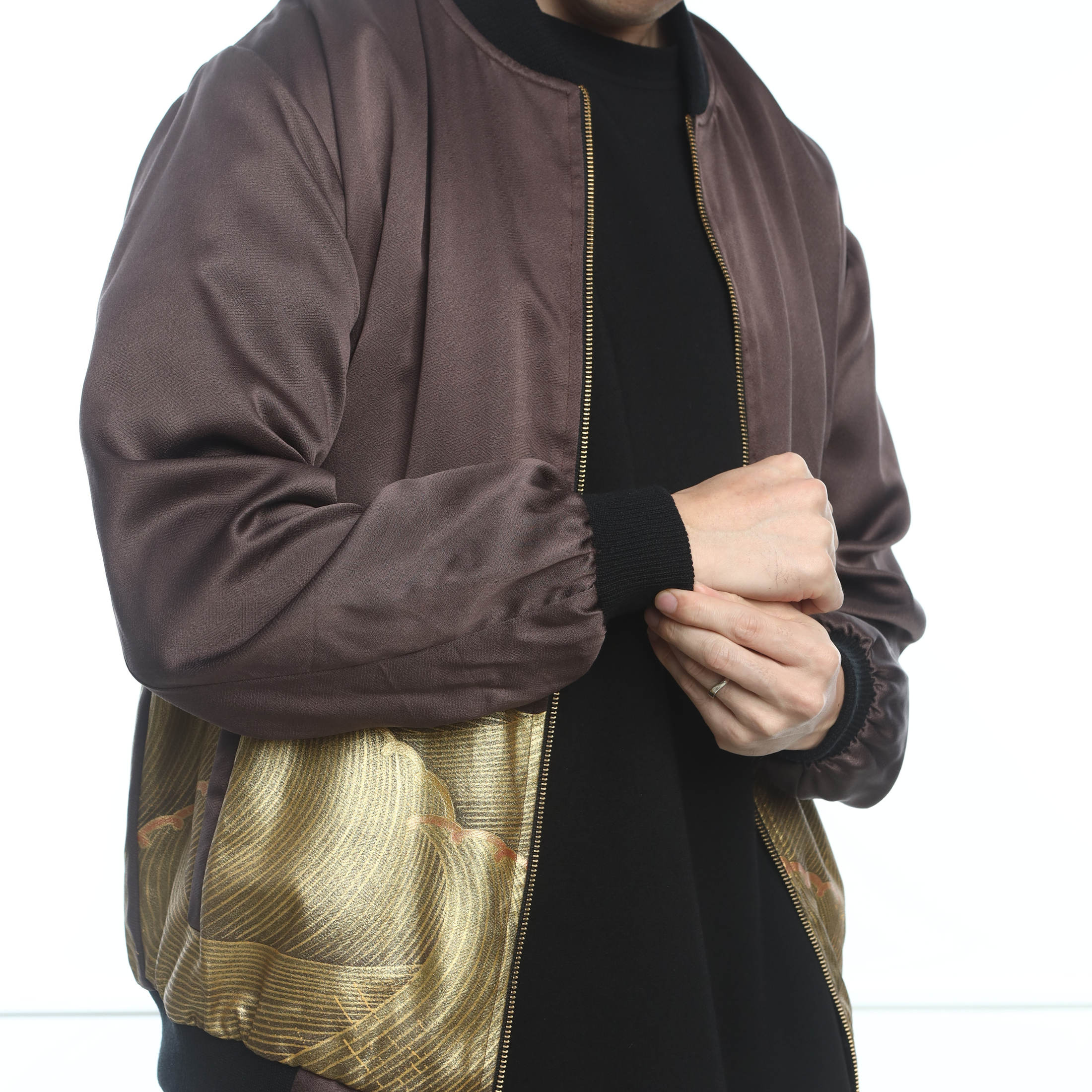On-hand: Bomber Jacket | BJ5464 L (Brown with gold) | Ship in 1-3 weeks