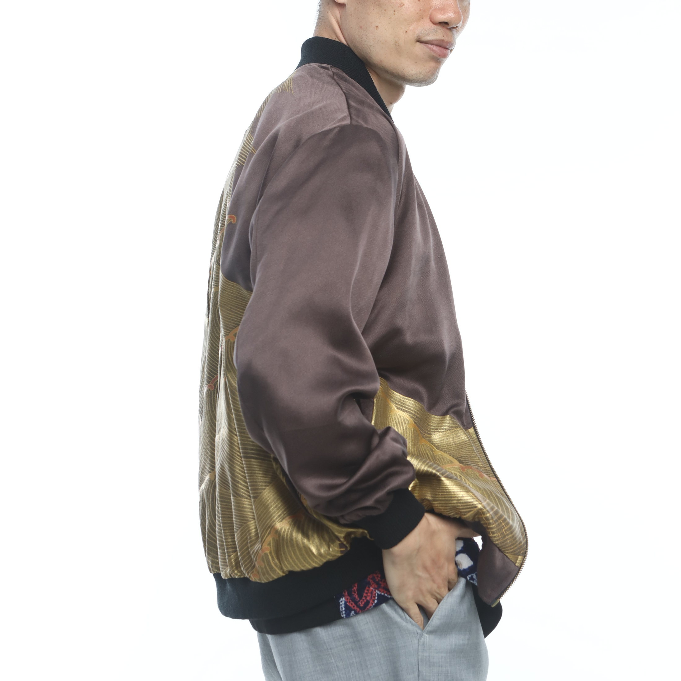 On-hand: Bomber Jacket | BJ5464 L (Brown with gold) | Ship in 1-3 weeks